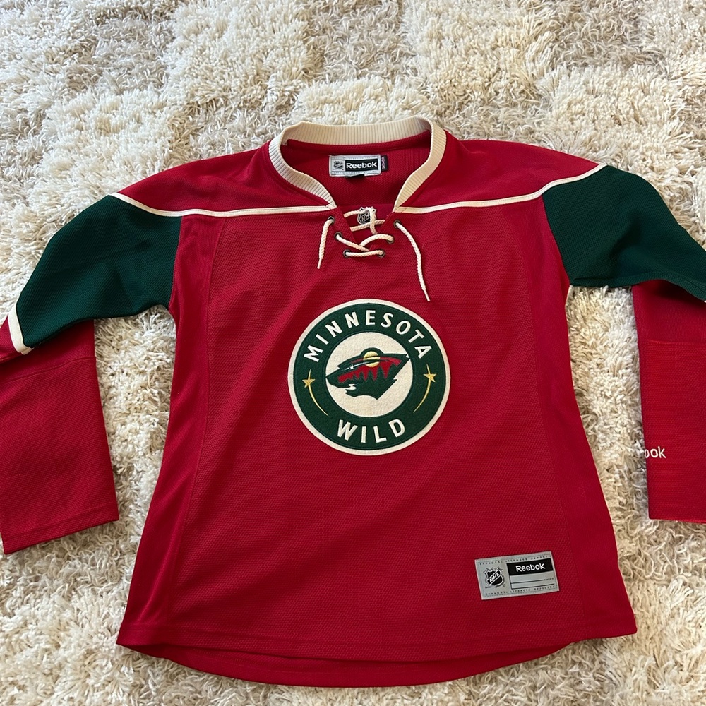 Reebok Minnesota Wild Red Hockey Jersey with Green and Cream Accents